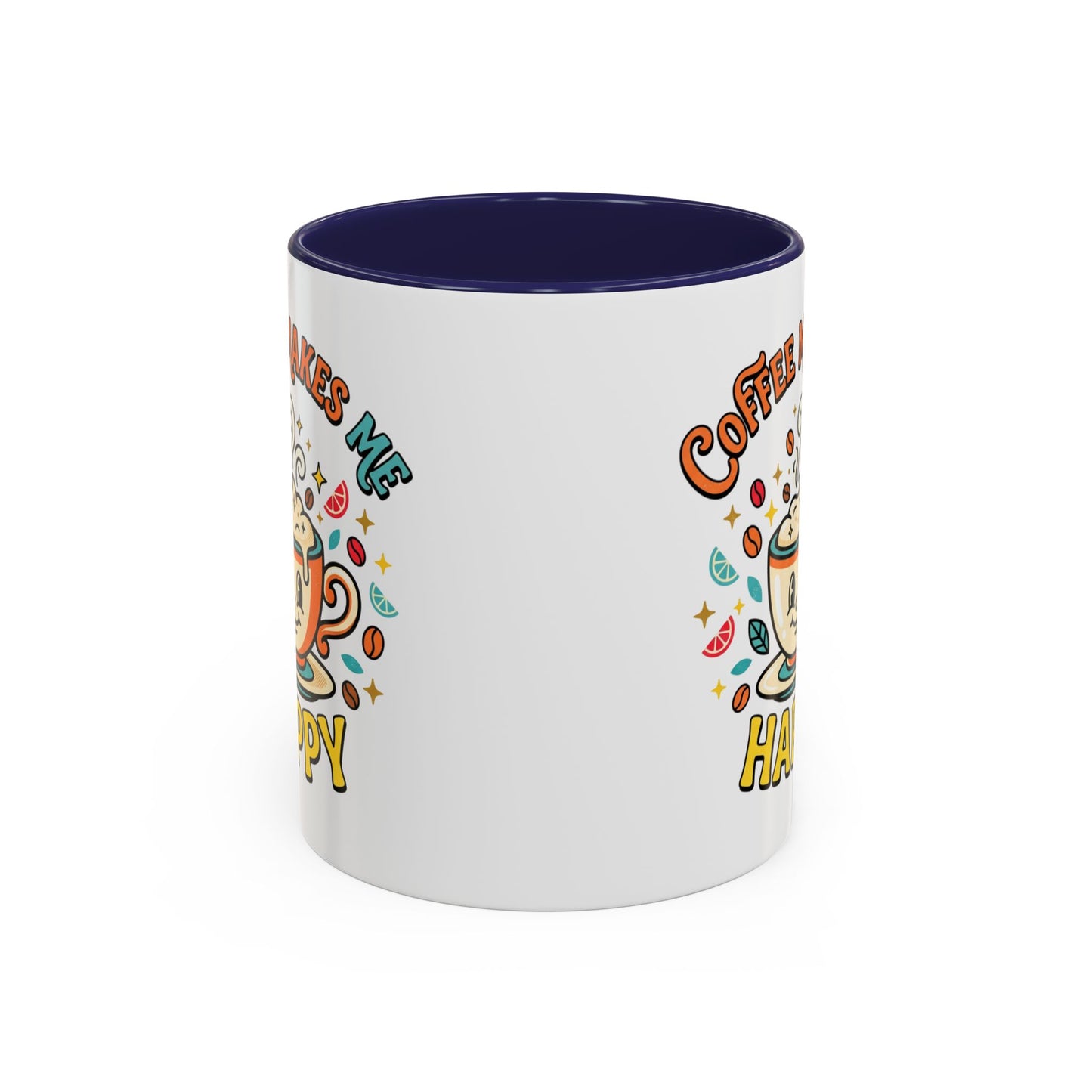 Coffee Mug — "Coffee Makes Me Happy" Cute Retro Accent Mug (11/15oz)