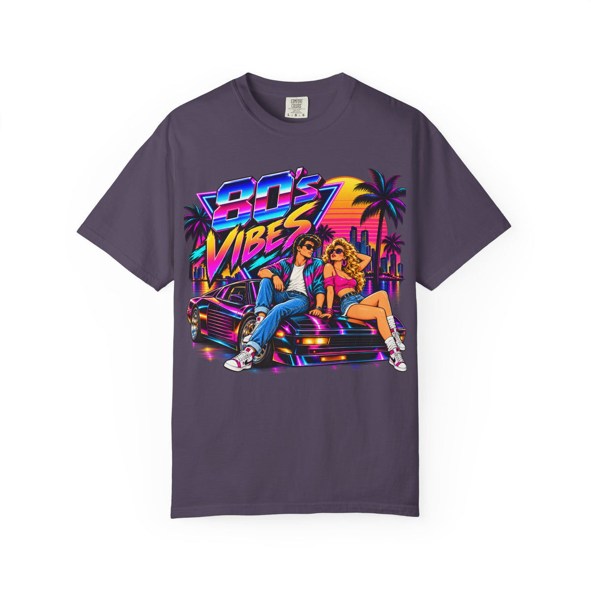80s Vibes retro car scene T-shirt | neon palm sunset