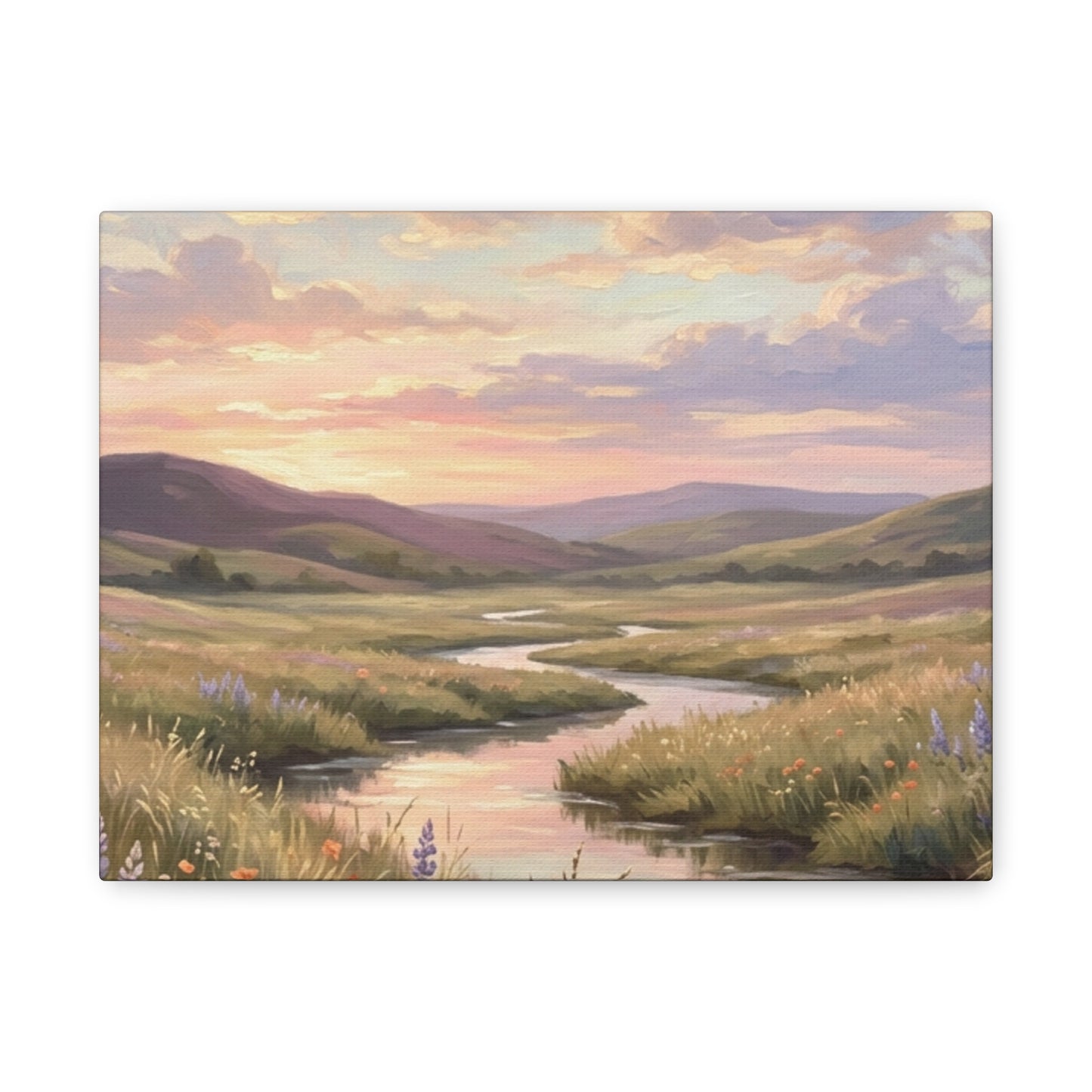 Sunset Meadow Canvas Wall Art - Stretched Matte Landscape Print