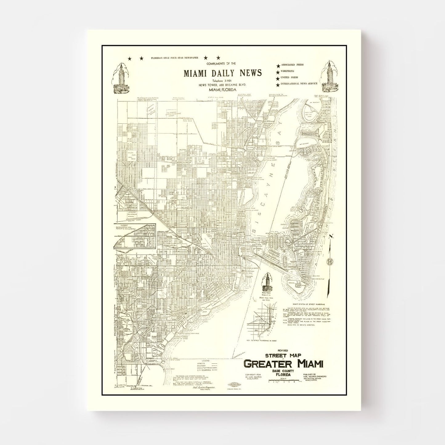 Vintage Map of Miami, Florida 1934
