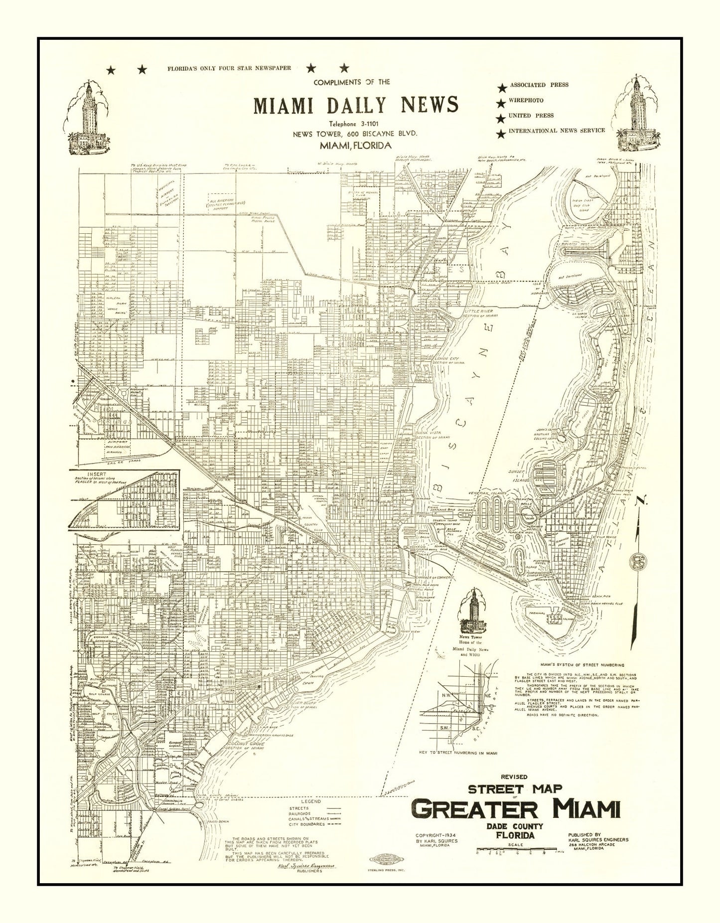 Vintage Map of Miami, Florida 1934