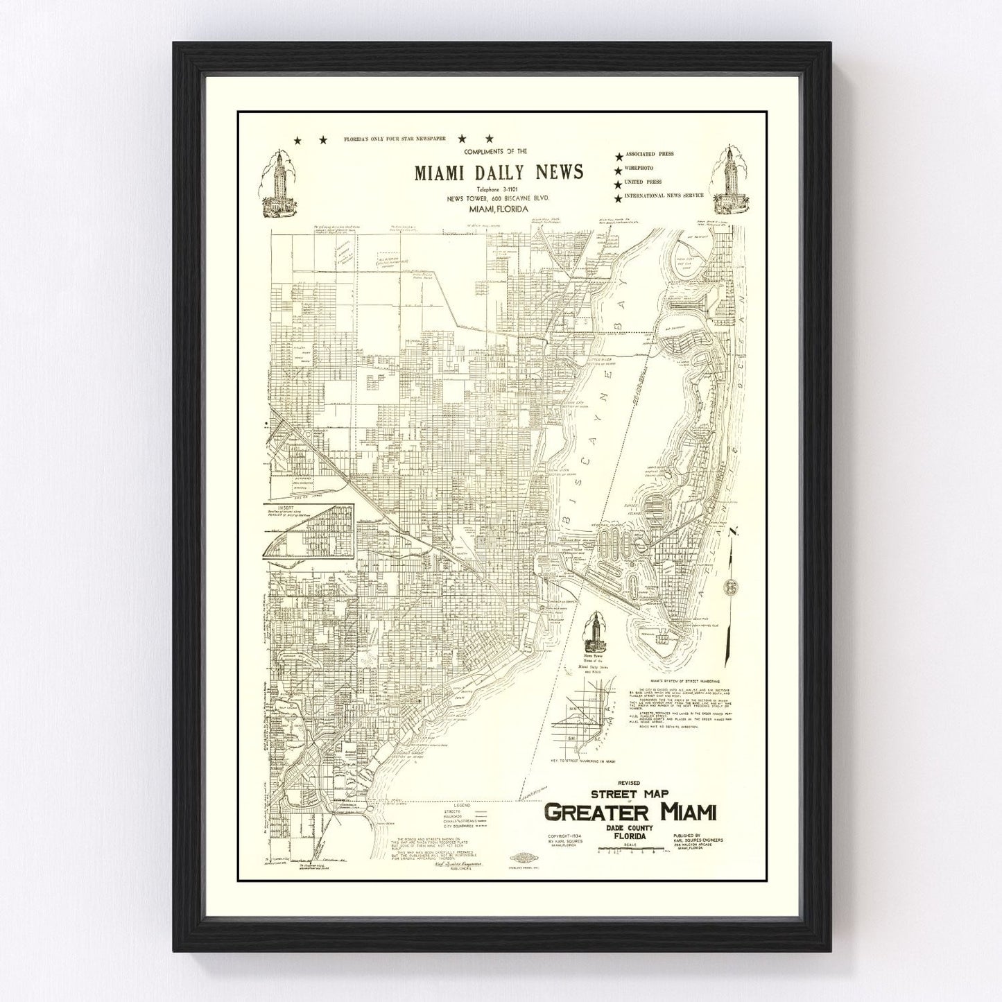Vintage Map of Miami, Florida 1934