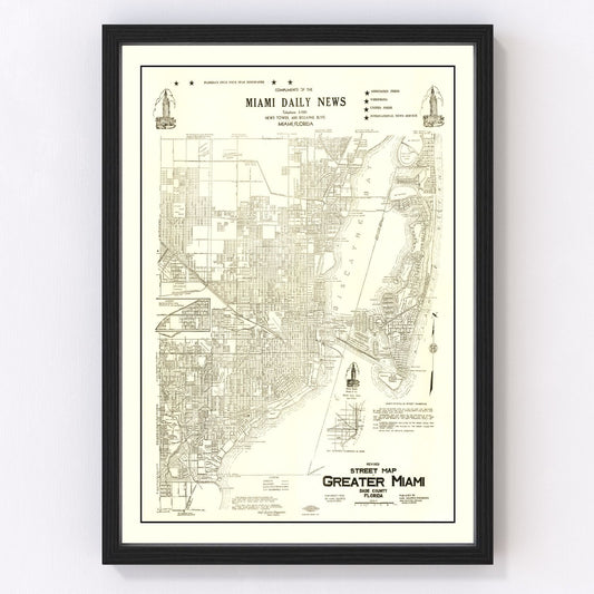 Vintage Map of Miami, Florida 1934
