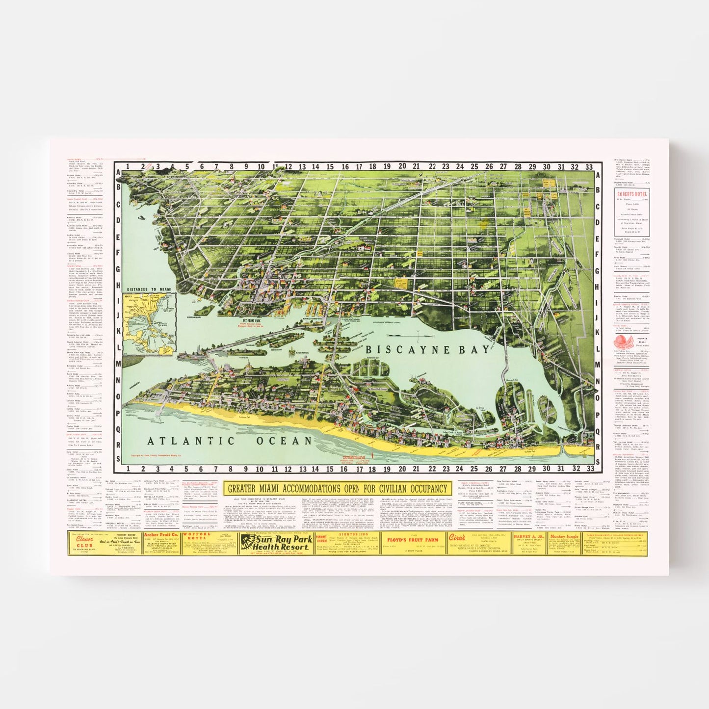 Vintage Map of Miami, Florida 1944
