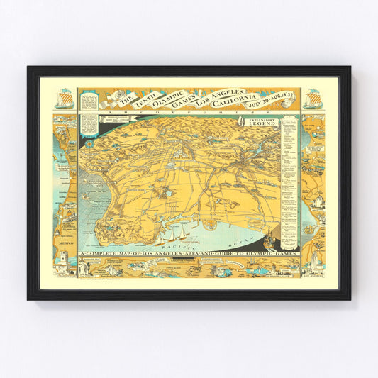 Vintage Map of Los Angeles, California 1932
