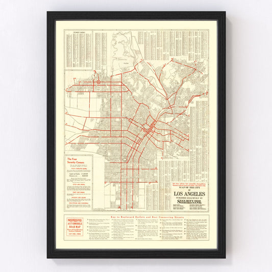 Vintage Map of Los Angeles, California 1914