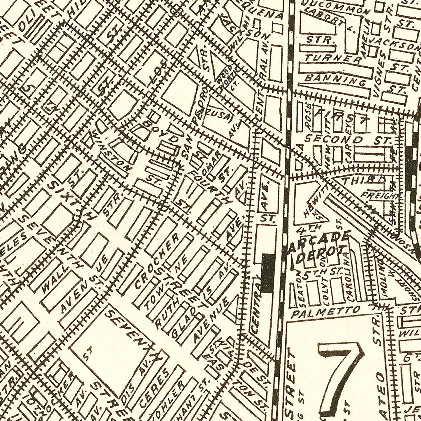 Vintage Map of Los Angeles, California 1908