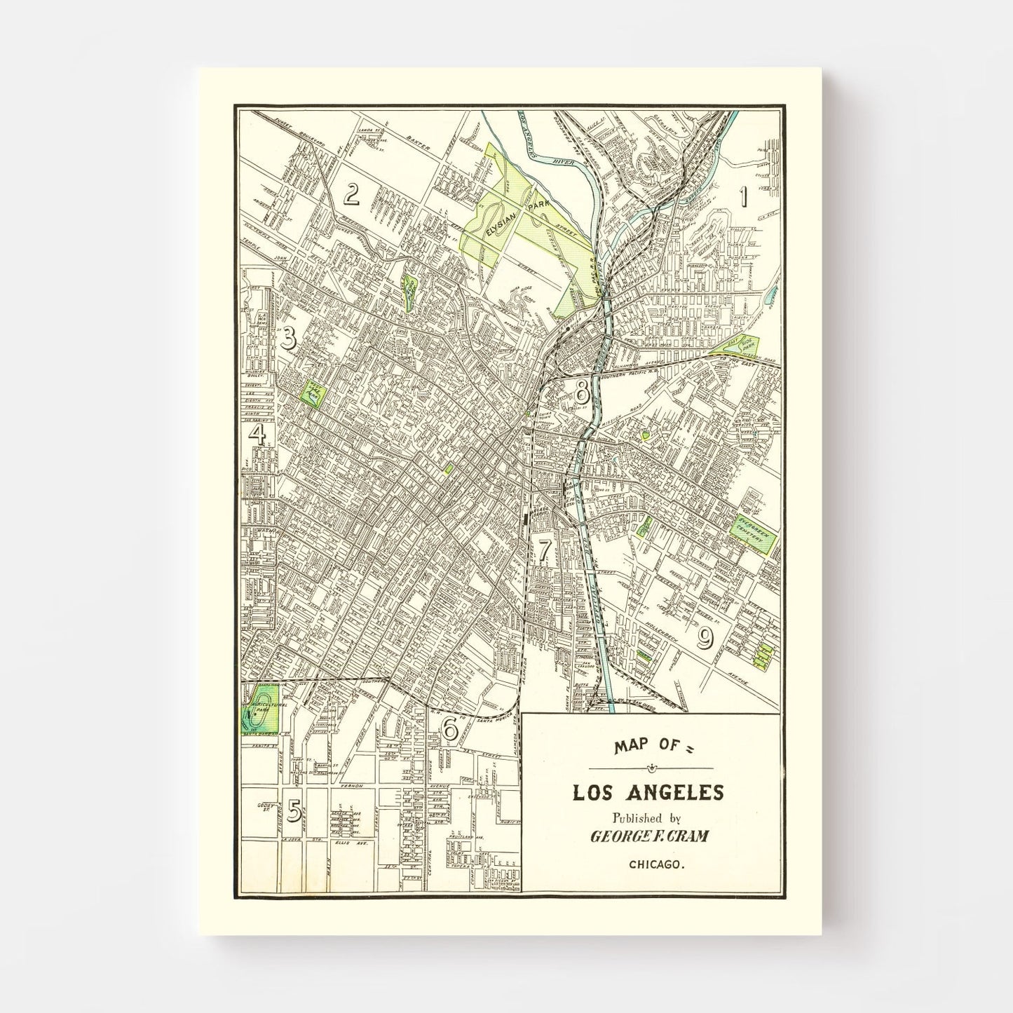 Vintage Map of Los Angeles, California 1908