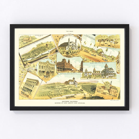 Vintage Map of Los Angeles, California 1888
