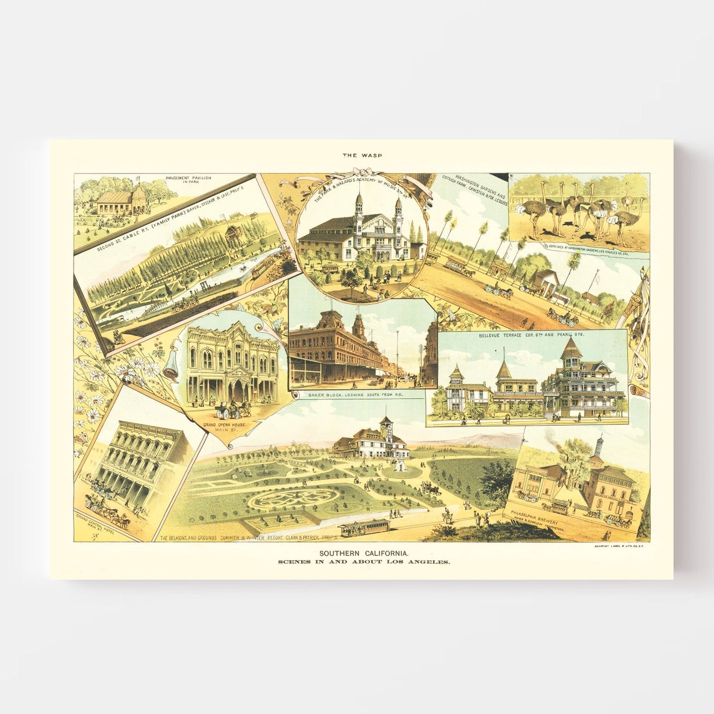 Vintage Map of Los Angeles, California 1888