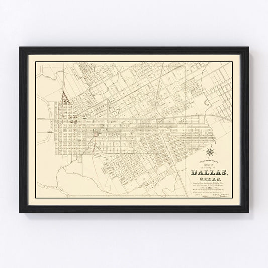 Vintage Map of Dallas, Texas 1878