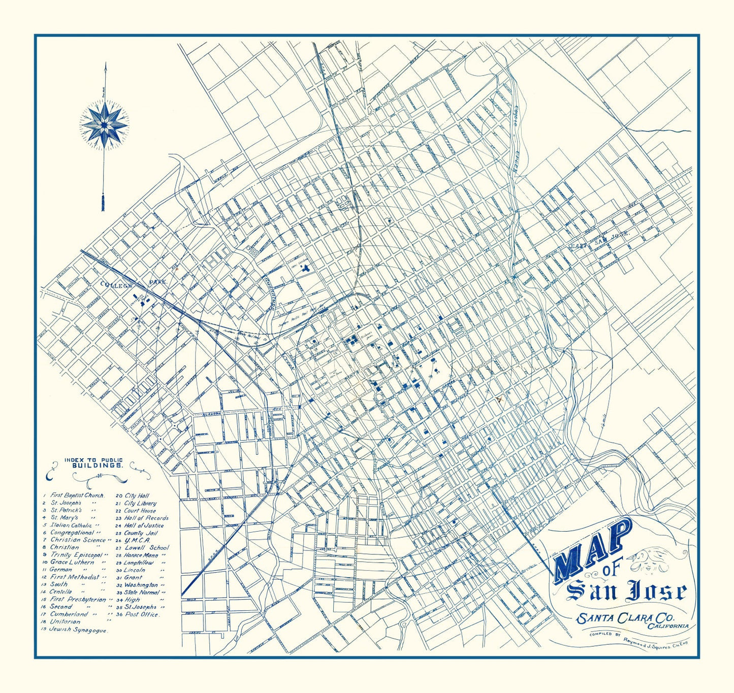 Vintage Map of San Jose, California 1909