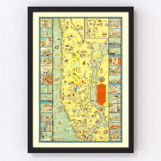 Vintage Map of Manhattan, New York 1933