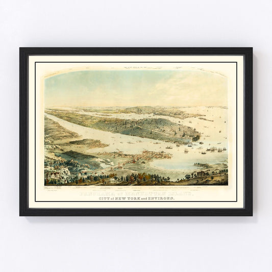 Vintage Map of Manhattan Island, New York 1854