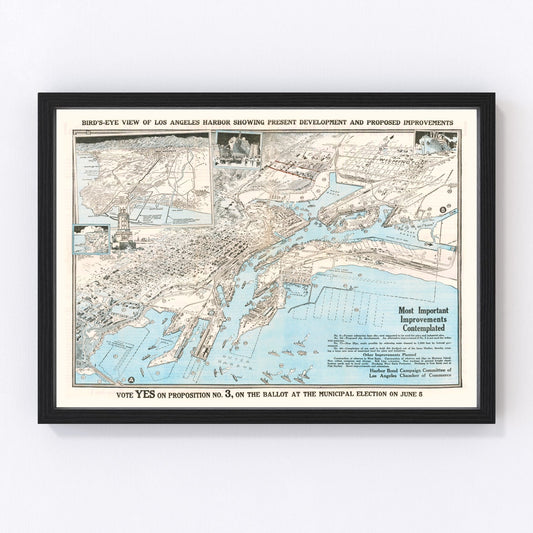 Vintage Map of Los Angeles Harbor, California 1923