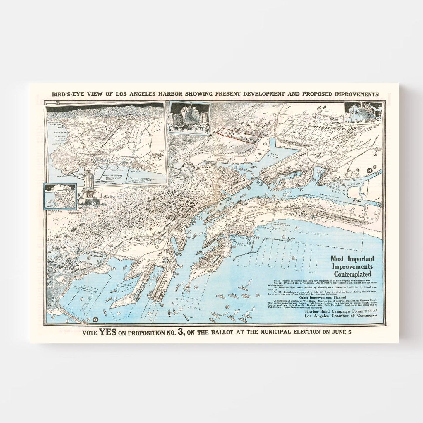 Vintage Map of Los Angeles Harbor, California 1923