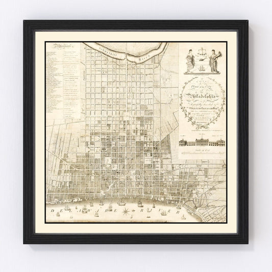 Vintage Map of Philadelphia, Pennsylvania 1819