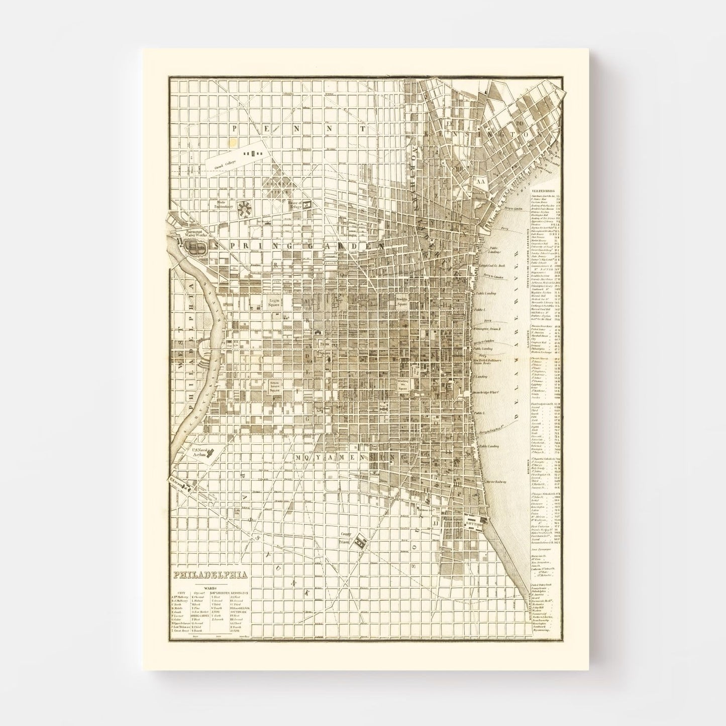 Vintage Map of Philadelphia, Pennsylvania 1846