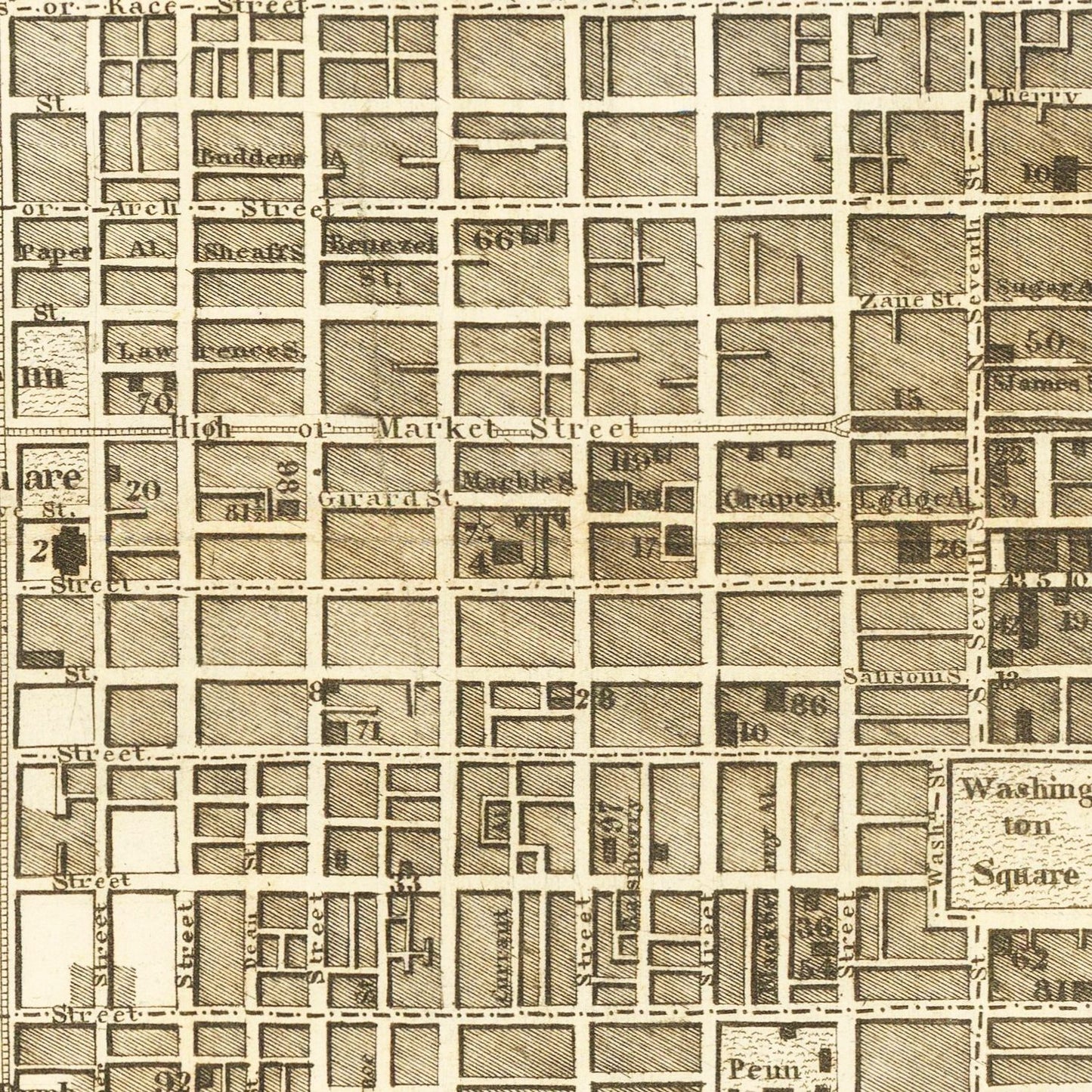 Vintage Map of Philadelphia, Pennsylvania 1846