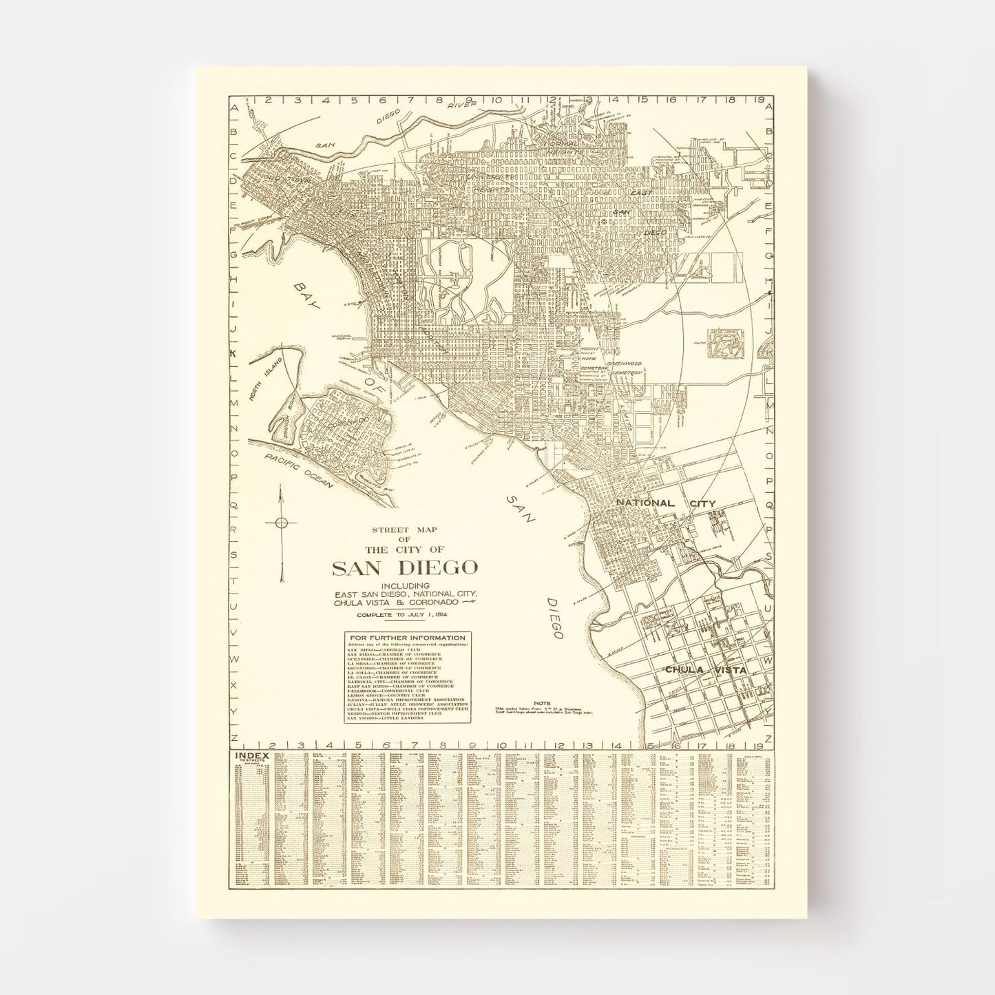 Vintage Map of San Diego, California 1914
