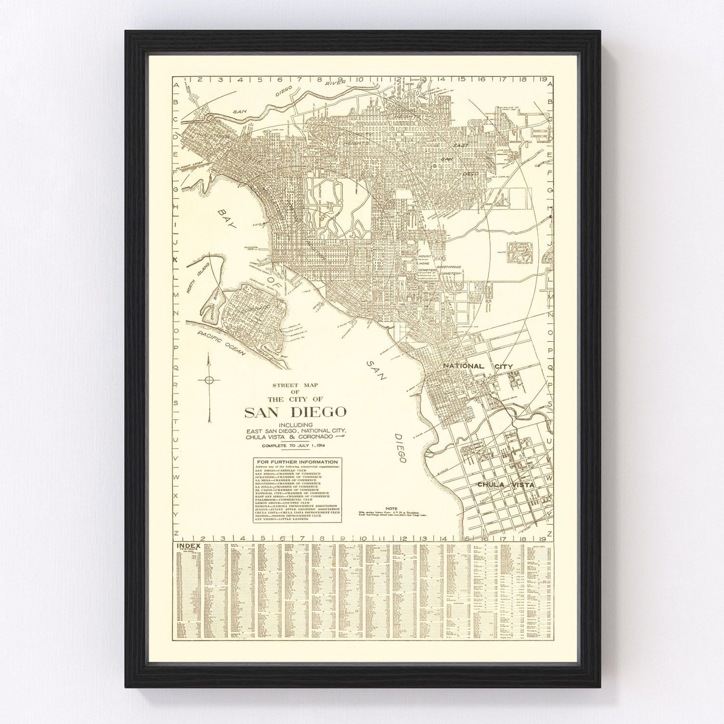 Vintage Map of San Diego, California 1914