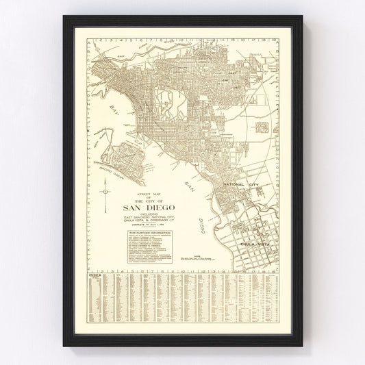Vintage Map of San Diego, California 1914