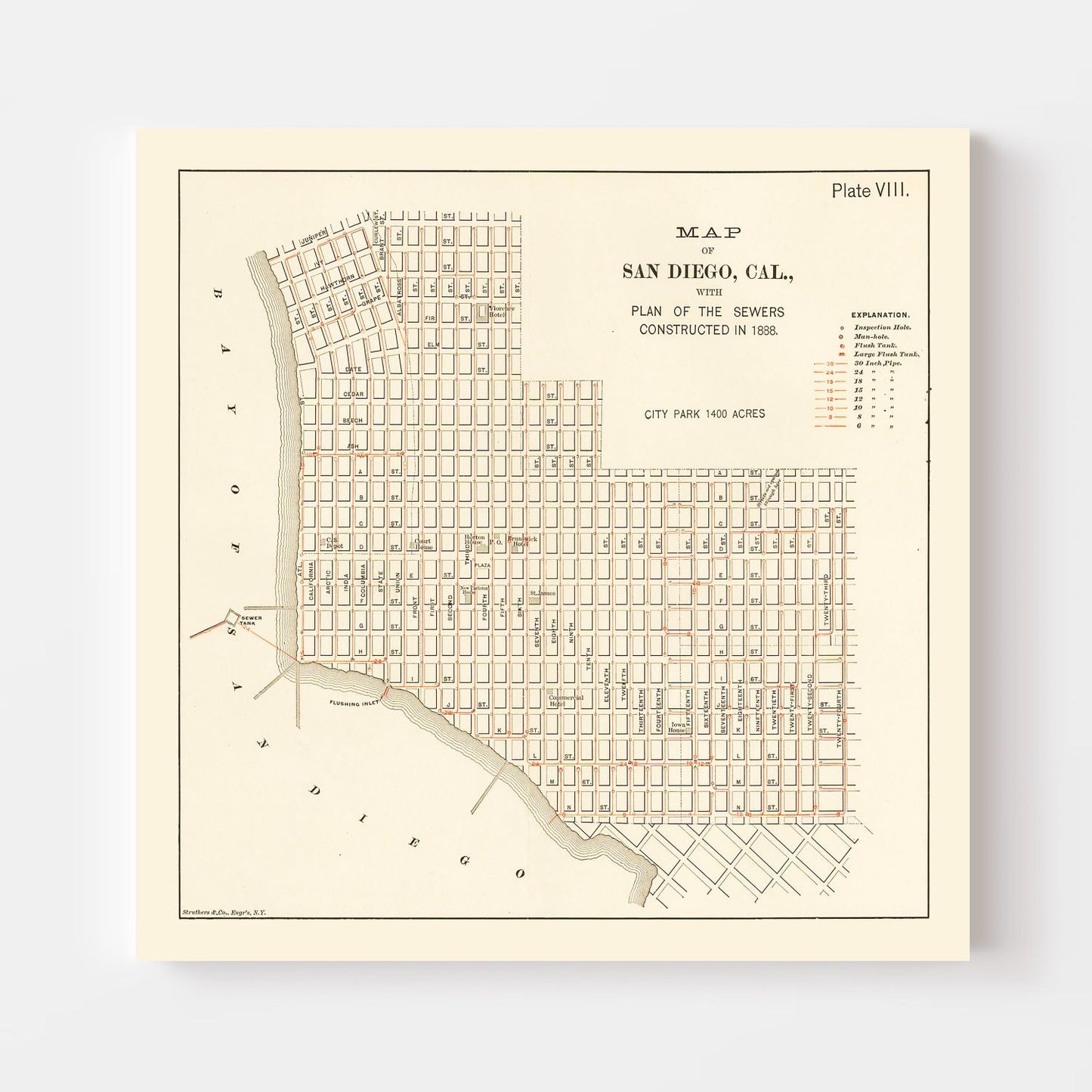 Vintage Map of San Diego, California 1891