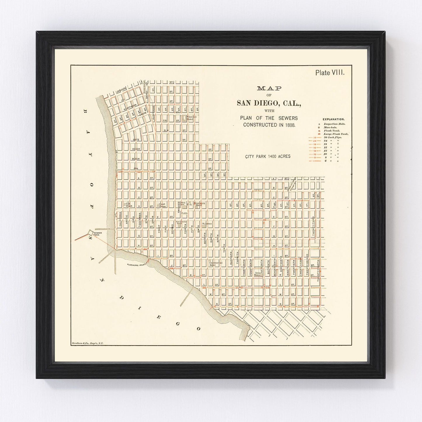 Vintage Map of San Diego, California 1891