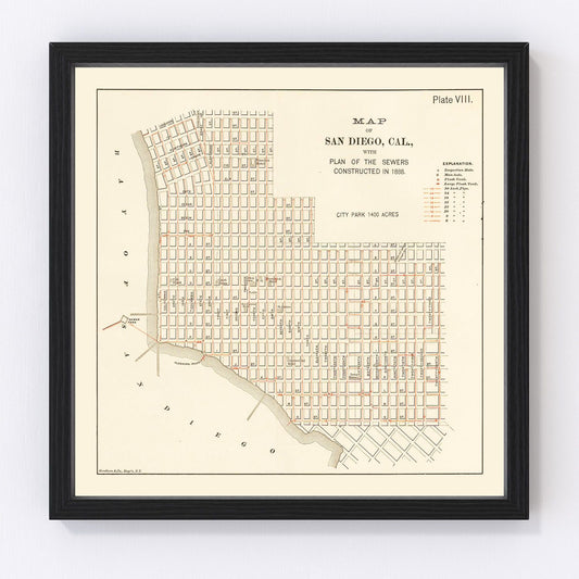Vintage Map of San Diego, California 1891