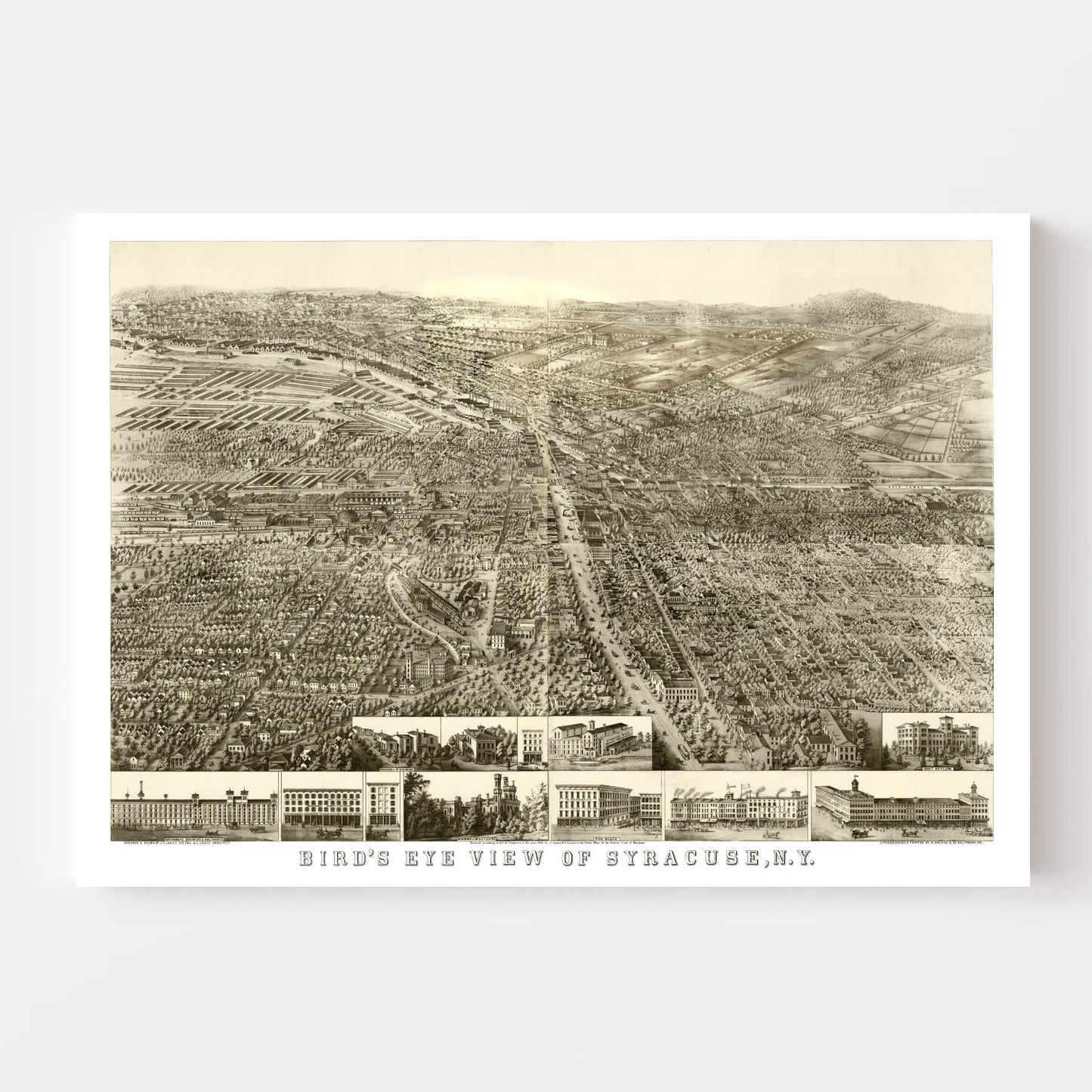 Vintage Map of Syracuse, New York 1868