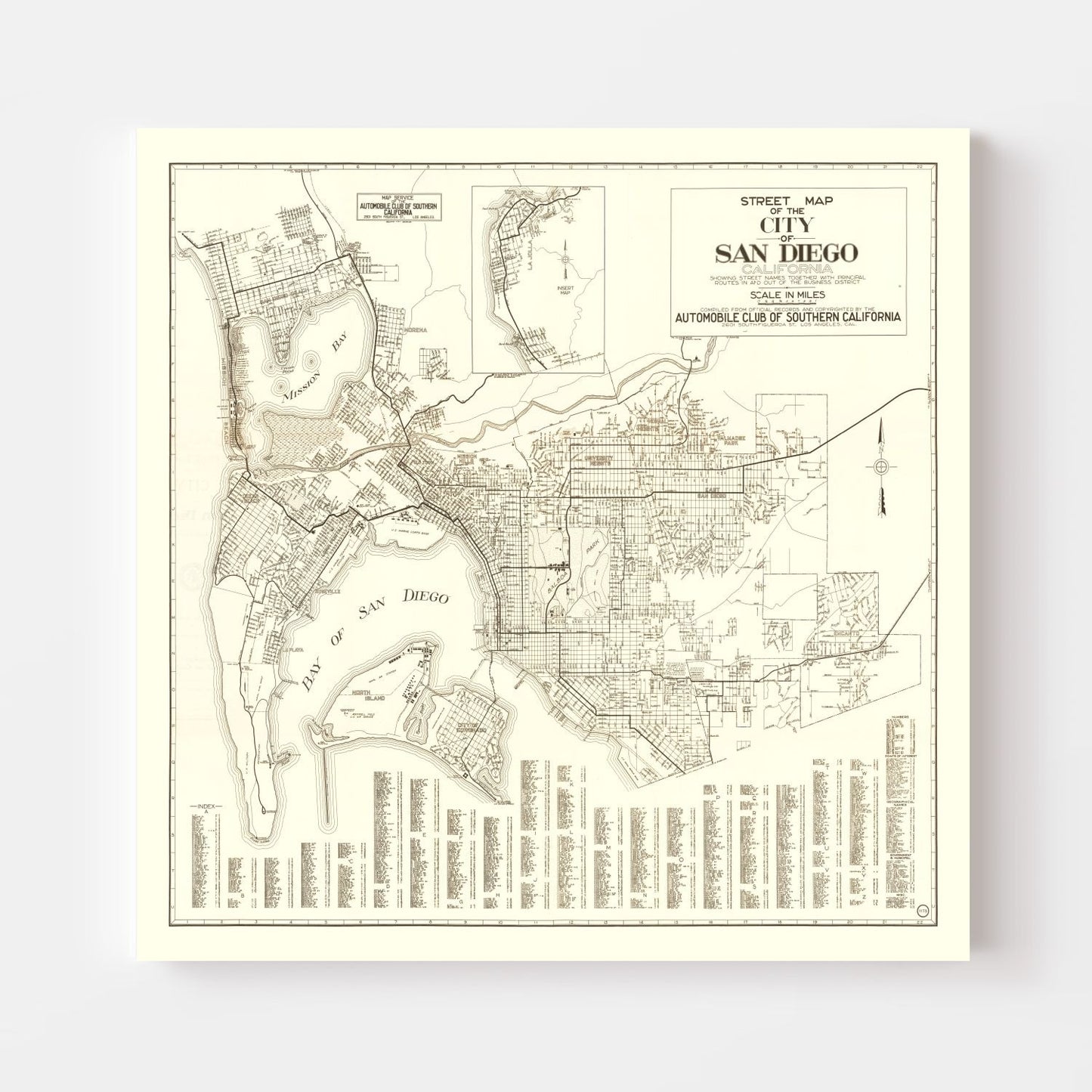 Vintage Map of San Diego, California 1925
