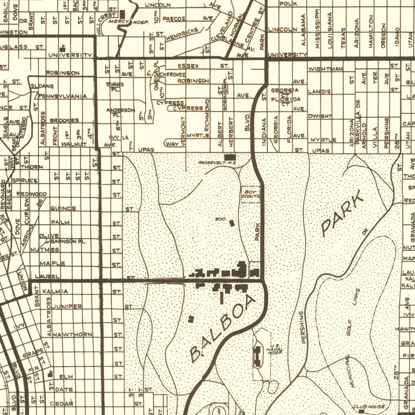 Vintage Map of San Diego, California 1925