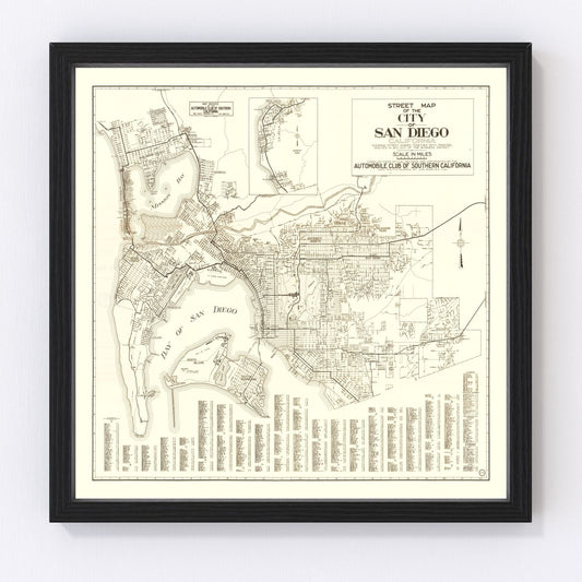 Vintage Map of San Diego, California 1925