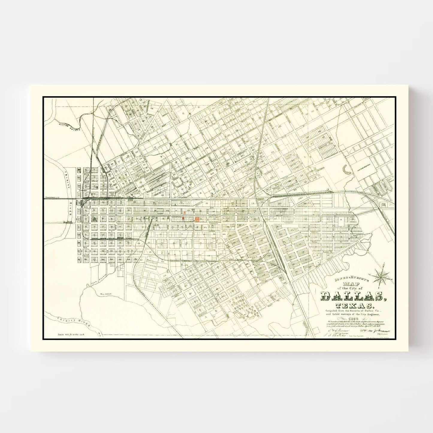 Vintage Map of Dallas, Texas 1882