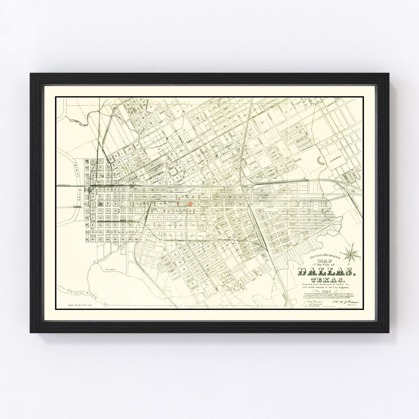 Vintage Map of Dallas, Texas 1882