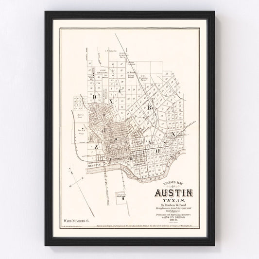 Vintage Map of Austin, Texas 1885
