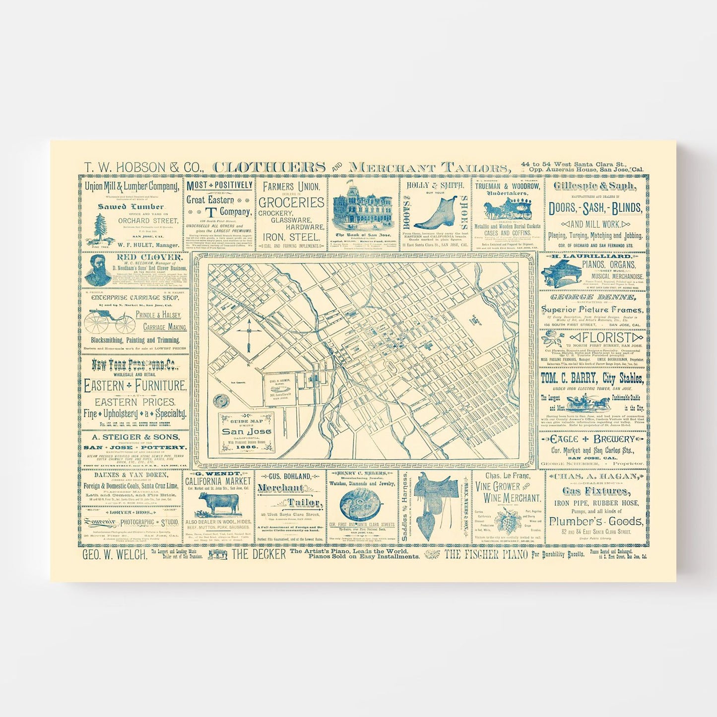 Vintage Map of San Jose, California 1886