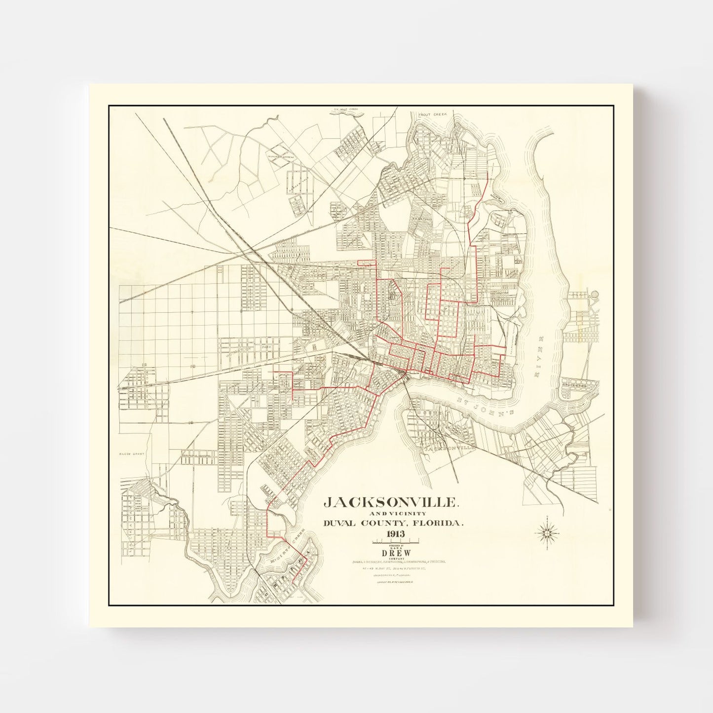 Vintage Map of Jacksonville, Florida 1913