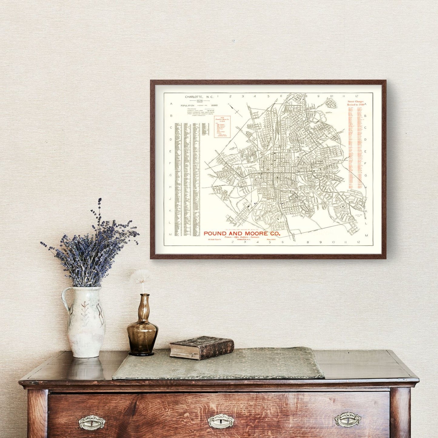 Vintage Map of Charlotte, North Carolina 1930