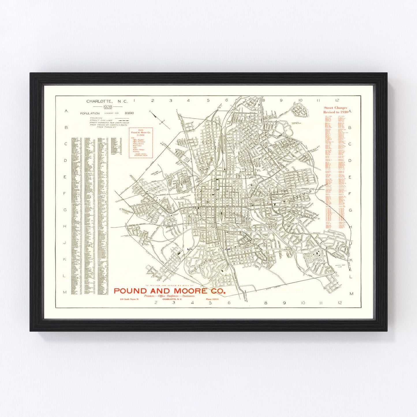 Vintage Map of Charlotte, North Carolina 1930