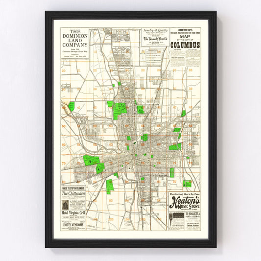 Vintage Map of Columbus, Ohio 1916