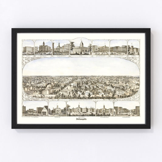 Vintage Map of Indianapolis, Indiana 1860