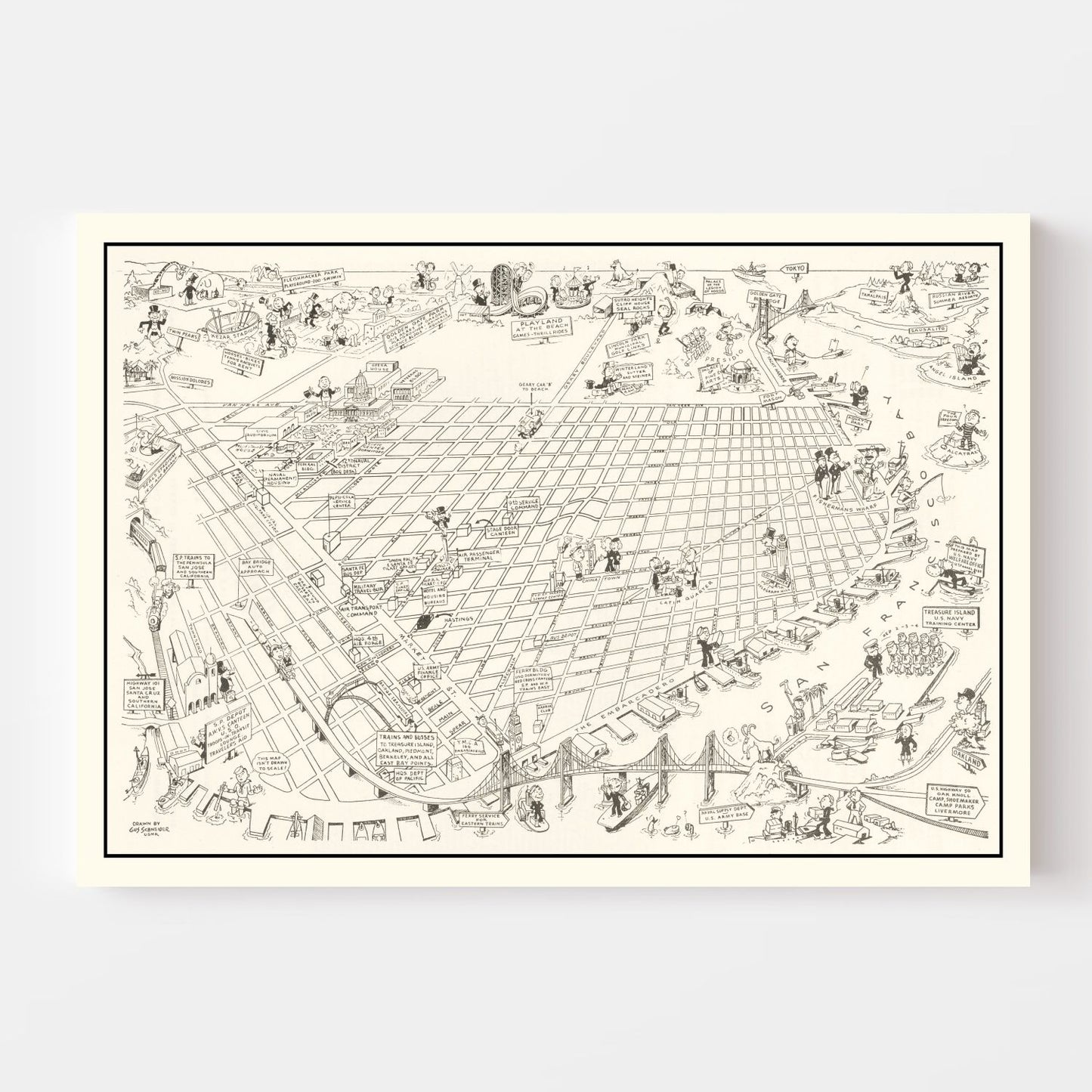 Vintage Map of San Francisco, California 1945