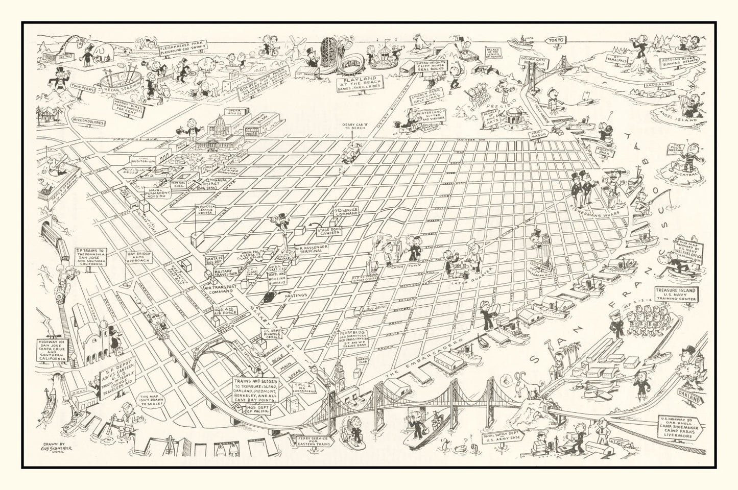 Vintage Map of San Francisco, California 1945