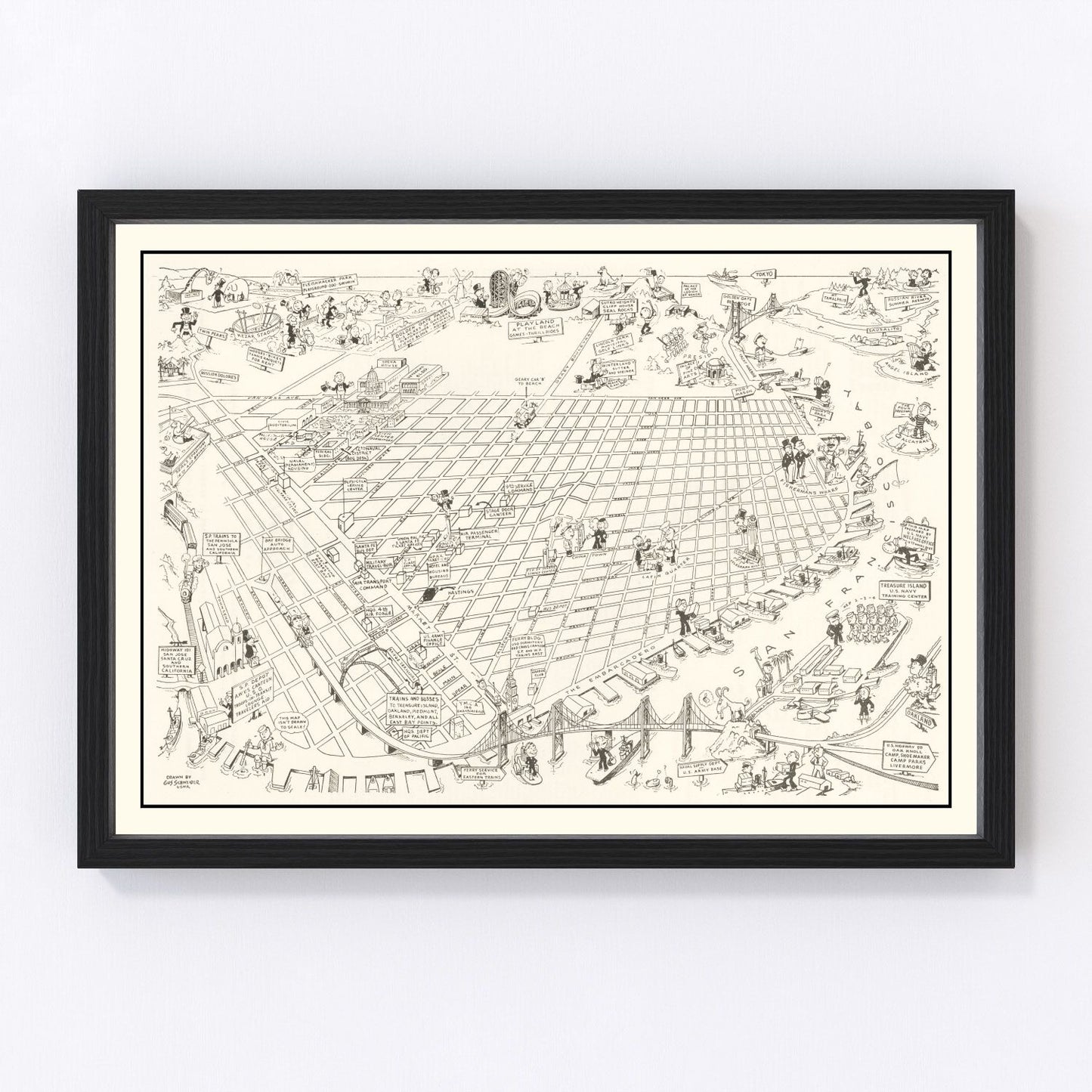Vintage Map of San Francisco, California 1945