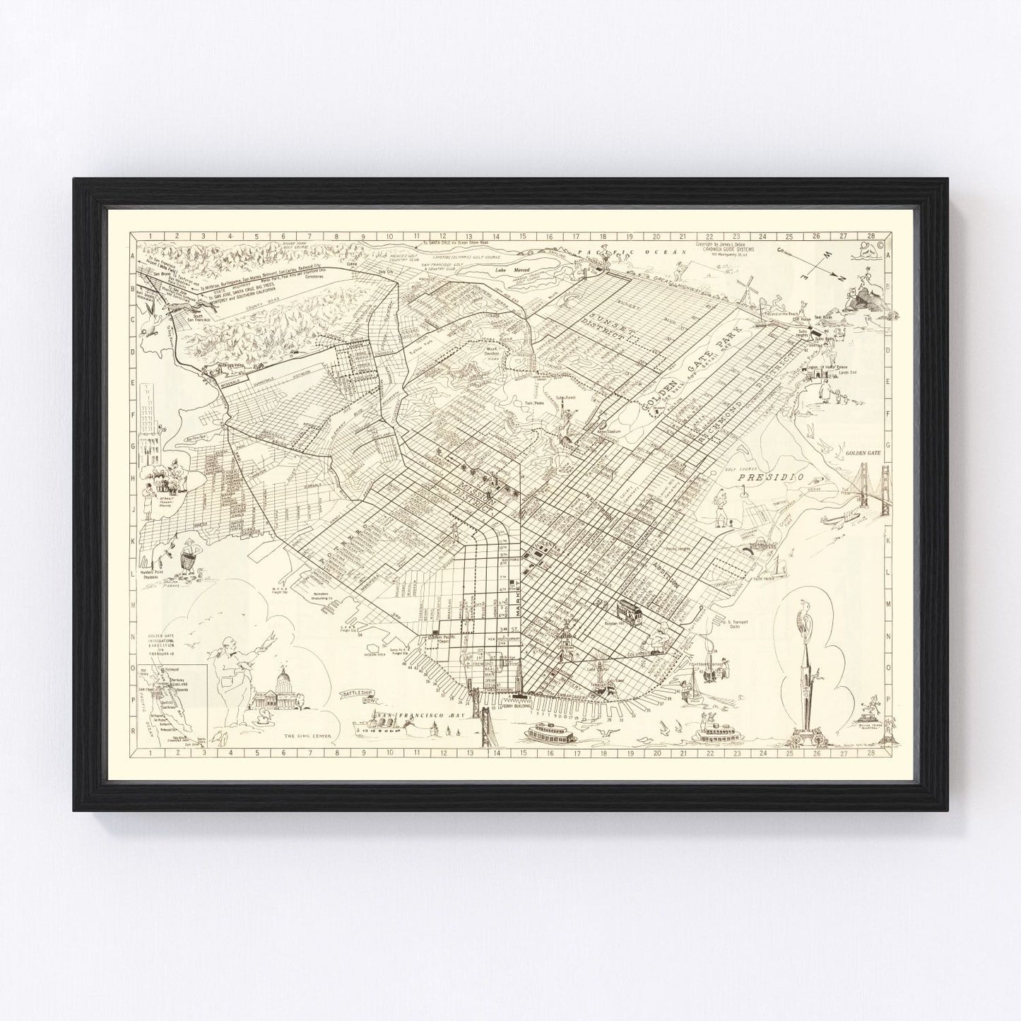 Vintage Map of San Francisco, California 1939