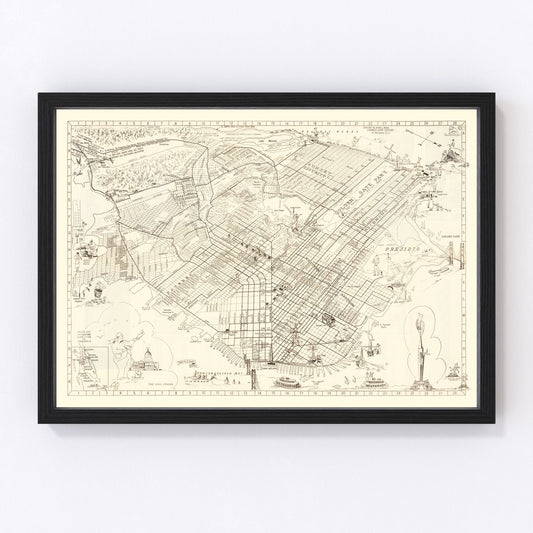 Vintage Map of San Francisco, California 1939