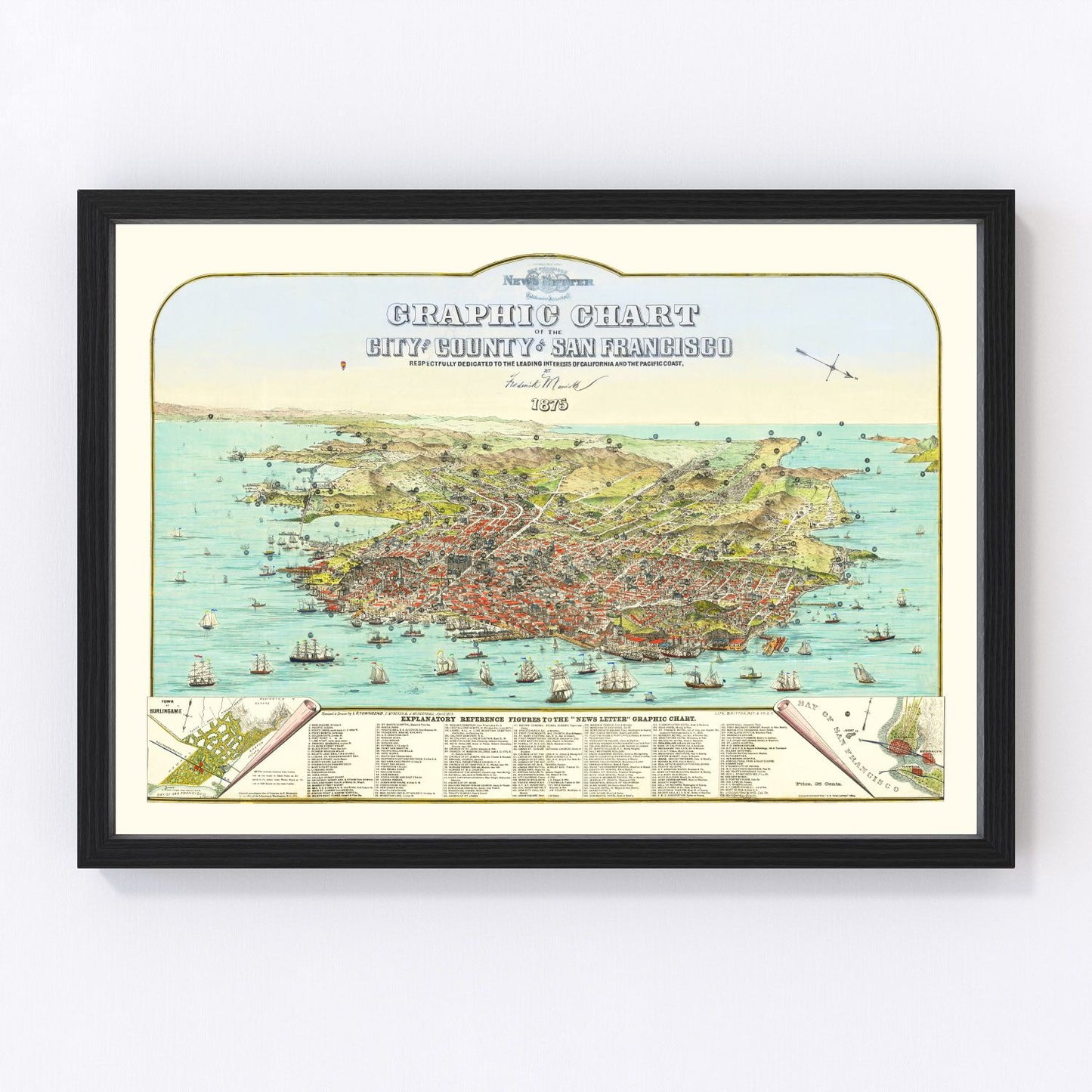 Vintage Map of San Francisco, California 1875