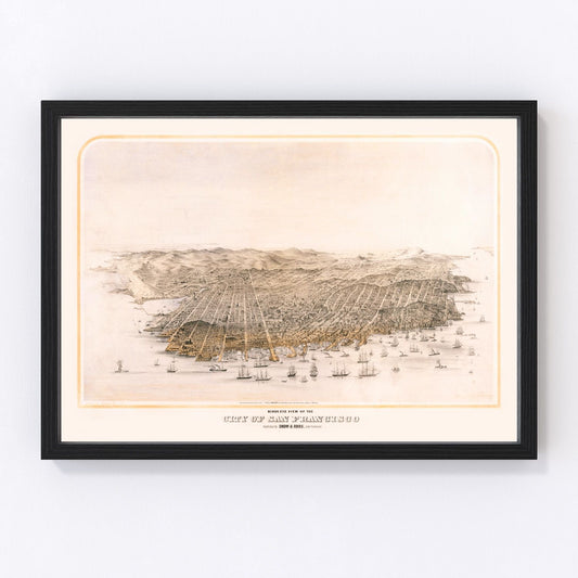 Vintage Map of San Francisco, California 1868