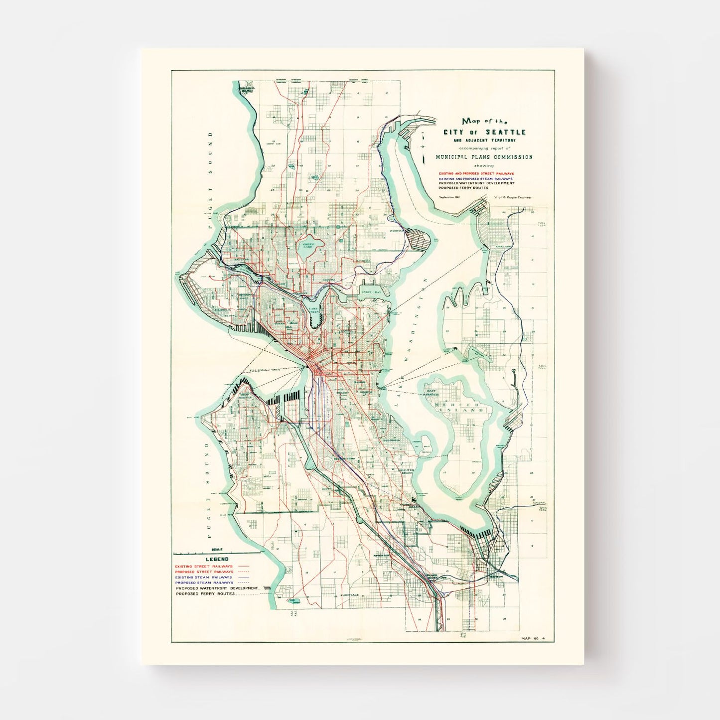 Vintage Map of Seattle, Washington 1911